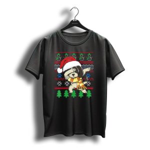 Shih Tzu Dabbing Uglystyle Christmas Santa Hat Scarf Snowflakes Trees T-Shirt
