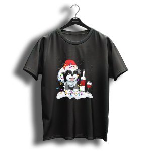 Shih Tzu Dog Christmas Lights Wine Bottle Santa Hat T Shirt