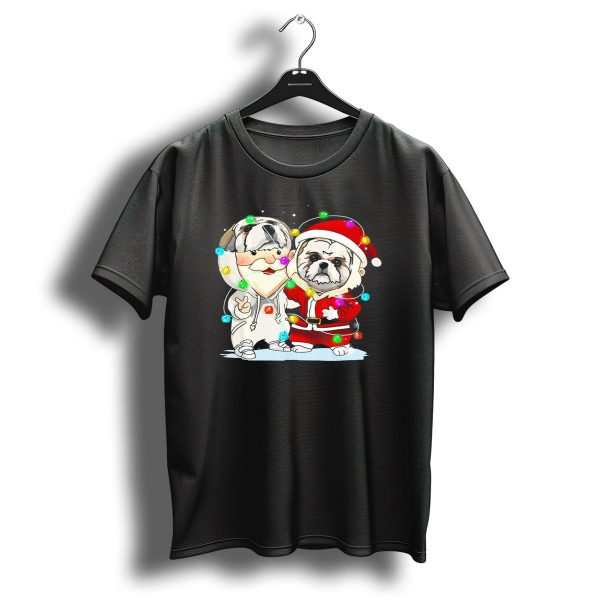 Shih Tzu Duo In Santa Outfit With Christmas Lights T Shirt 1 t shirt 1