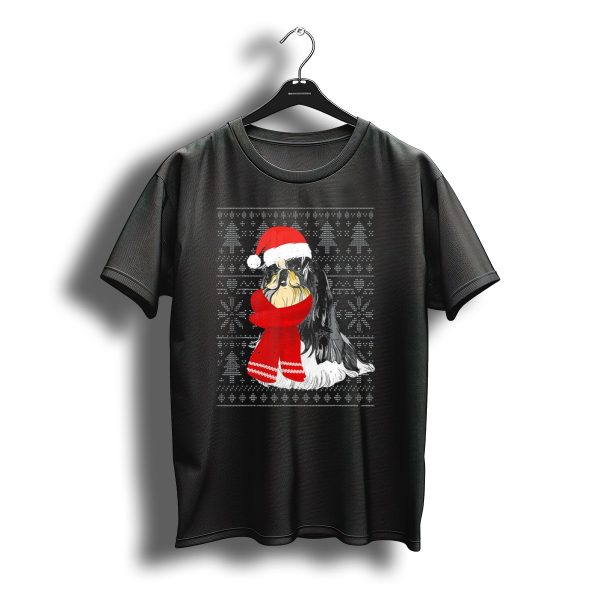 Shih Tzu In Santa Hat And Scarf Ugly Christmas T Shirt t shirt 1