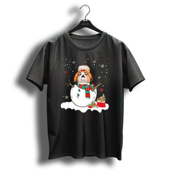Shih Tzu Lover Merry Christmas Snowman Winter Scene T Shirt 1 t shirt 1