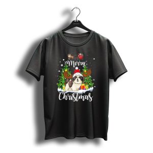 Shih Tzu Merry Christmas Santa Claus Reindeer Antlers Holiday Tree T-Shirt