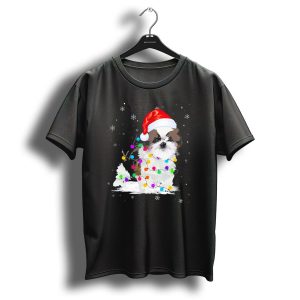 Shih Tzu Santa Hat Christmas Lights Snowflakes T Shirt