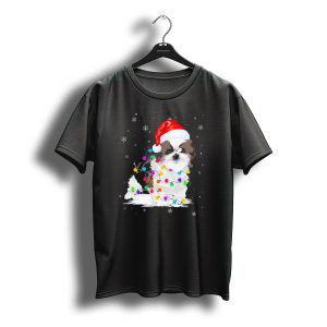 Shih Tzu Santa Hat Christmas Lights Snowflakes T-Shirt