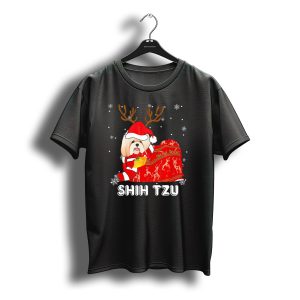 Shih Tzu Santa Hat Reindeer Blanket Christmas Snowflakes T-Shirt