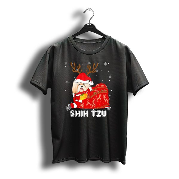 Shih Tzu Santa Hat Reindeer Blanket Christmas Snowflakes T Shirt t shirt 1