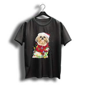 Shih Tzu Santa Wrapped In Festive Christmas Lights T-Shirt
