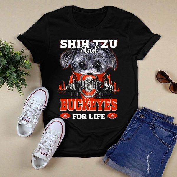 Shih Tzu and Ohio State Buckeyes for Life T Shirt Black 1