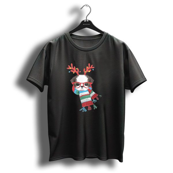 Shihtzu Dog Reindeer Antlers Scarf Christmas Holiday T Shirt 1 t shirt 1