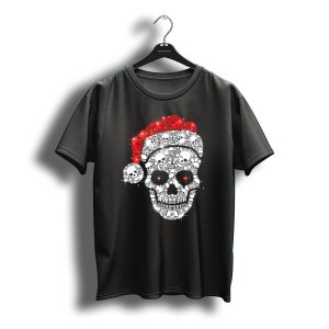 Shiny Skull Rhinestone Santa Hat Christmas Skulls T-Shirt
