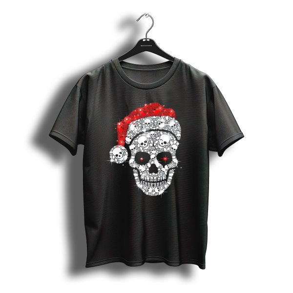 Shiny Skull Rhinestone Santa Hat Christmas Skulls T Shirt t shirt 1