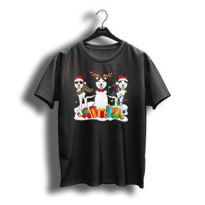 Siberian Huskies Christmas Santa Hat Reindeer Antlers Snowflakes T-Shirt