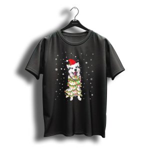Siberian Husky Christmas Lights Santa Hat Snowflakes T-Shirt