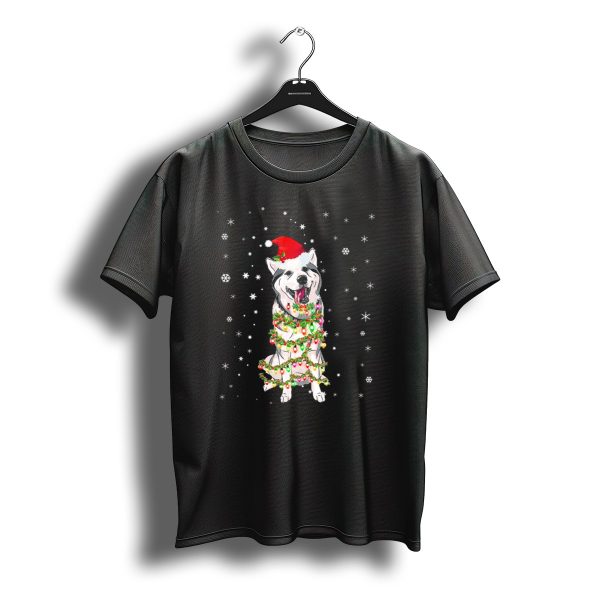 Siberian Husky Christmas Lights Santa Hat Snowflakes T Shirt t shirt 1