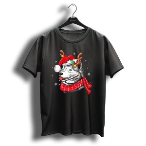 Siberian Husky Christmas Reindeer With Santa Hat And Scarf T Shirt