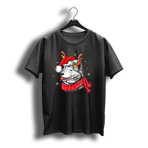 Siberian Husky Christmas Reindeer With Santa Hat And Scarf T-Shirt