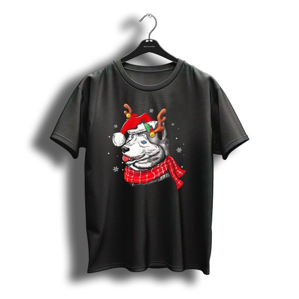 Siberian Husky Christmas Reindeer With Santa Hat And Scarf T Shirt t shirt 1