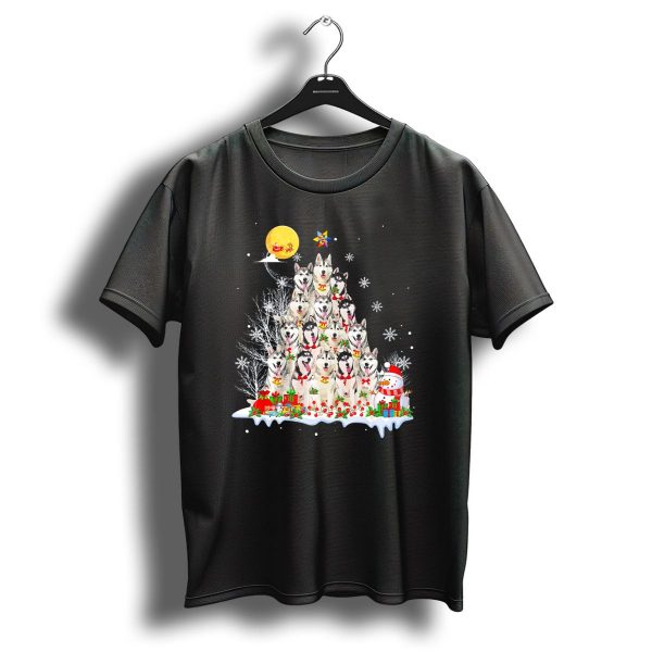 Siberian Husky Christmas Tree Reindeer Moon Snowman T Shirt 1 t shirt 1