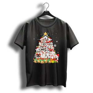 Siberian Husky Christmas Tree With Santa Hats And Bell Decorations T Shirt