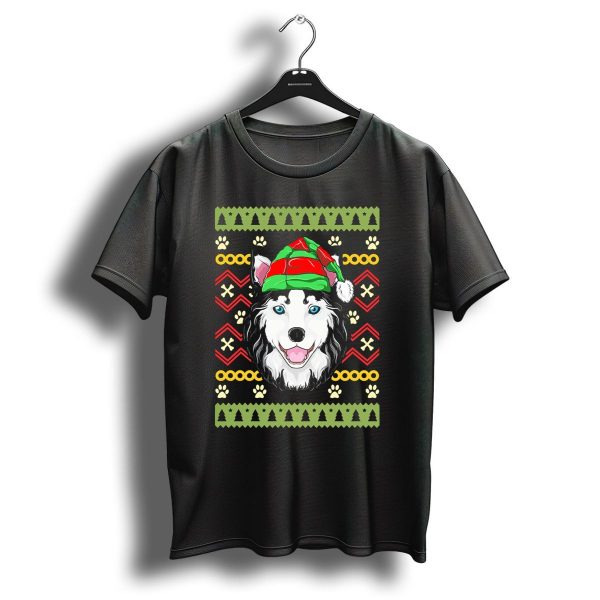 Siberian Husky Christmas Ugly Sweater Paw Print Festive Holiday T Shirt 1 t shirt 1