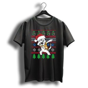 Siberian Husky Dabbing Uglystyl Christmas Santa Hat Scarf Snowman Trees T Shirt