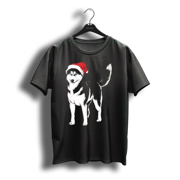 Siberian Husky In Santa Christmas Hat Holiday T Shirt t shirt 1