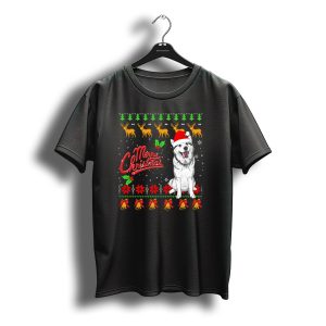 Siberian Husky Merry Christmas Santa Hat Reindeer Poinsettia Bells Snowflakes T-Shirt
