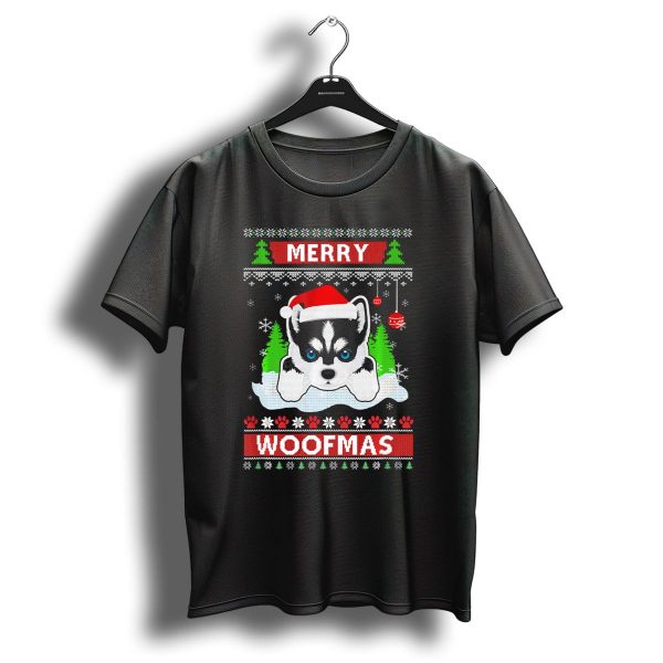 Siberian Husky Merry Woofmas Ugly Christmas Sweater Decor With Festive Trees And Snowflakes T Shirt 1 t shirt 1