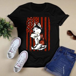 Siberian Husky Oklahoma Sooners Mom With American Flag And Ou T-Shirt