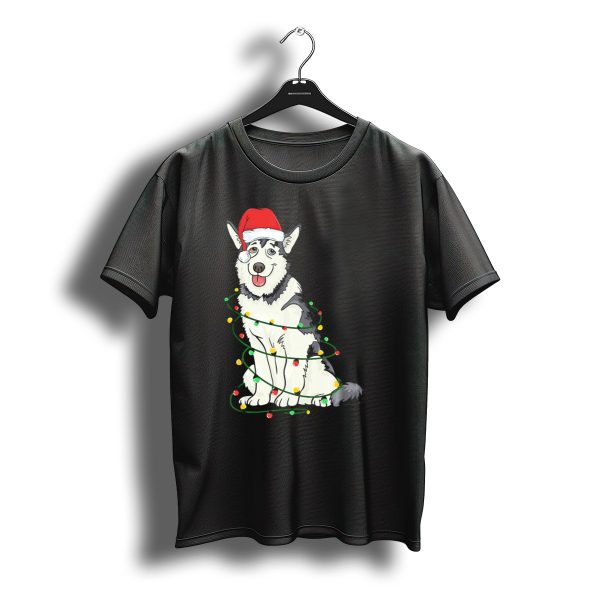 Siberian Husky Santa Claus Hat Merry Christmas Lights T Shirt t shirt 1