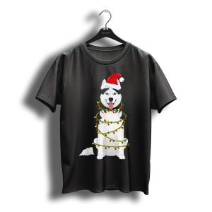 Siberian Husky Santa Hat Christmas Lights Holiday T-Shirt