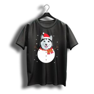 Siberian Husky Snowman Christmas Santa Hat Scarf T-Shirt