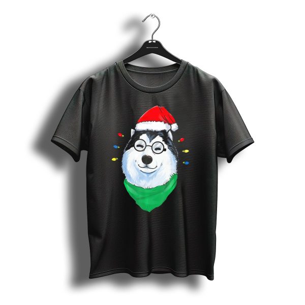 Siberian Husky With Santa Hat And Christmas Lights T Shirt t shirt 1