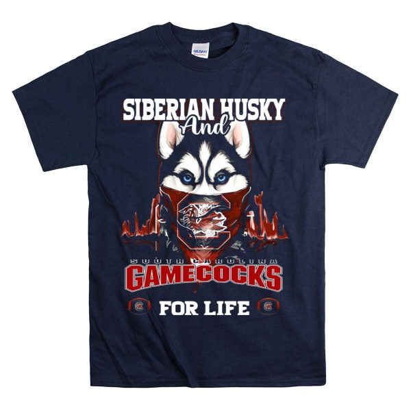 Siberian Husky and South Carolina Gamecocks For Life T Shirt 1 Navy