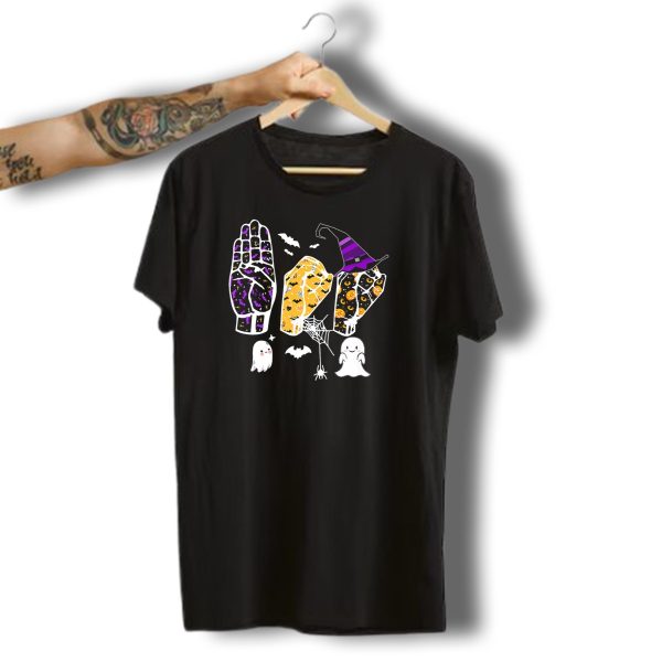 Sign Language Boo Halloween Witch Hat Ghosts T Shirt t shirt 1