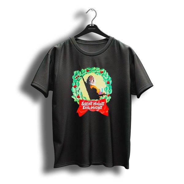 Silent Night Evil Night Christmas Wreath Horror Santa T Shirt t shirt 1