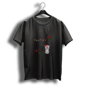 Silver Tabby Around The Christmas Tree With Santa Hat And Holiday Lights T Shirt