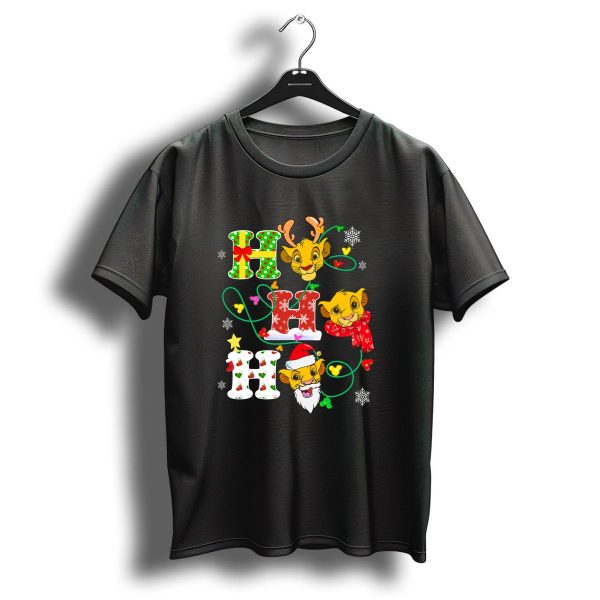 Simba Hohoho Christmas Holiday Festive Lion King Image With Santa Hat Reindeer Antlers Scarf Snowflakes T Shirt 1 t shirt 1