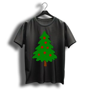 Simple Christmas Tree Dark Green Red Ornaments T Shirt 1