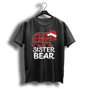 Sister Bear Red Plaid Christmas Paj With Santa Hat And Lights T Shirt