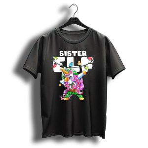Sister Elf Christmas Dabbing Unicorn With Holiday Lights T-Shirt