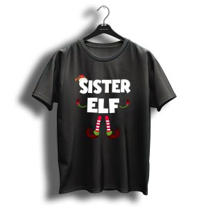 Sister Elf Christmas Hat Red Green Striped Socks Holiday T-Shirt