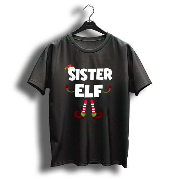 Sister Elf Christmas Hat Red Green Striped Socks Holiday T Shirt 1 t shirt 1