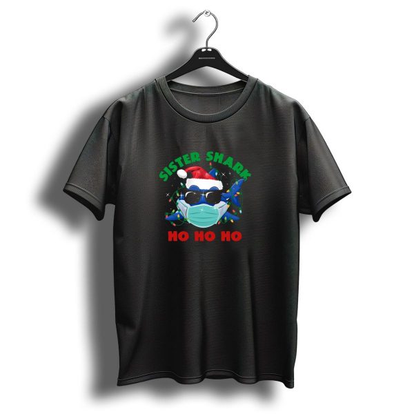 Sister Shark Ho Ho Ho Santa Hat Christmas Lights T Shirt 1 t shirt 1
