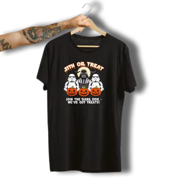 Sith Or Treat Join The Dark Side Weve Got Treats Halloween Star Wars Stormtroopers With Pumpkins T Shirt t shirt 1