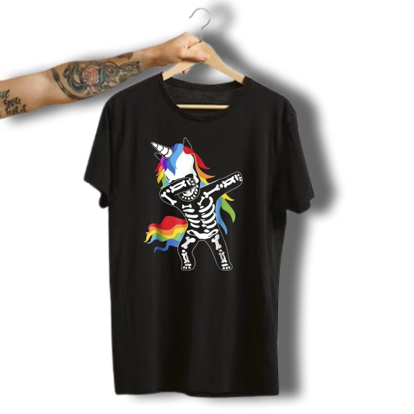 Skeleton Dabbing Unicorn Rainbow Hair Halloween Funny Dab T Shirt t shirt 1