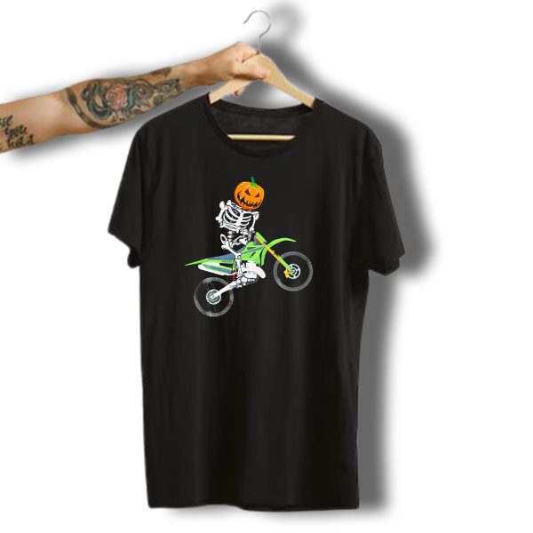 Skeleton Dirt Bike Halloween Pumpkin Rider T Shirt t shirt 1