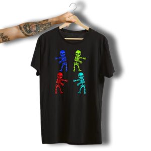 Skeleton Flossing Dance Multicolored Halloween T-Shirt