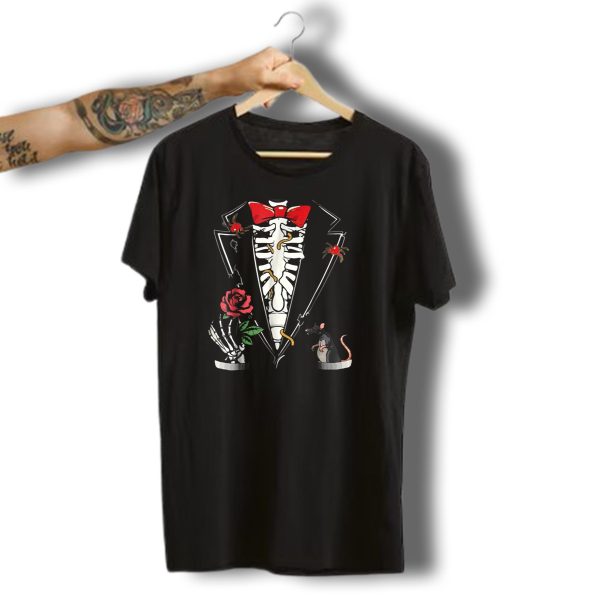 Skeleton Halloween Tuxedo With Bow Tie Rose And Rat T Shirt 1 t shirt 1