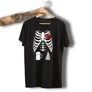 Skeleton Heart Beer Pizza Halloween Pregnancy Xray T-Shirt